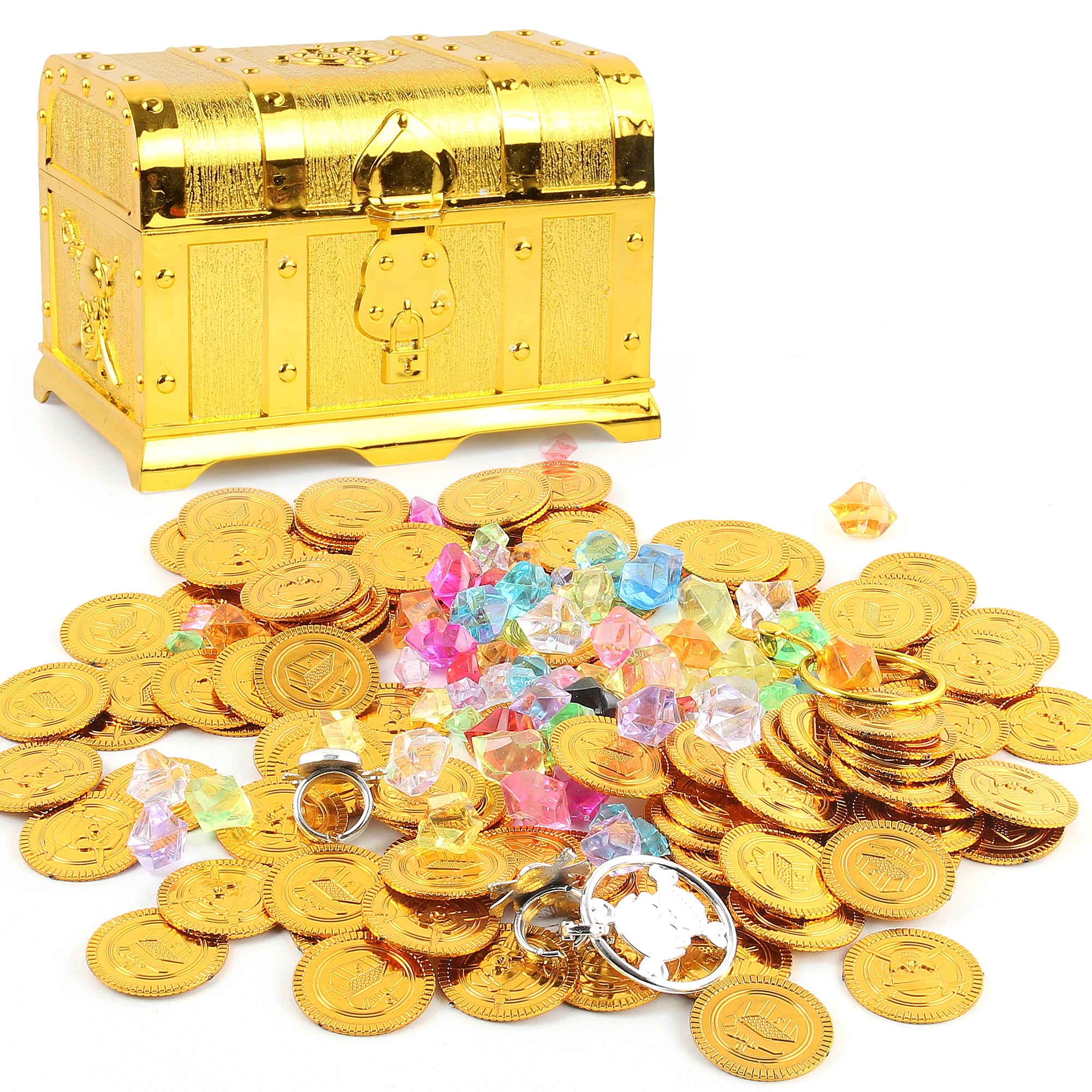 Pièces de trésor en or en plastique, coffre de partie de pirate de  capitaine, jouet d'enfant