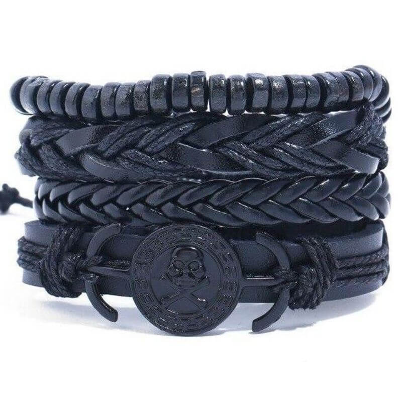 Bracelet Pirate - Skull Sombre (Cuir)