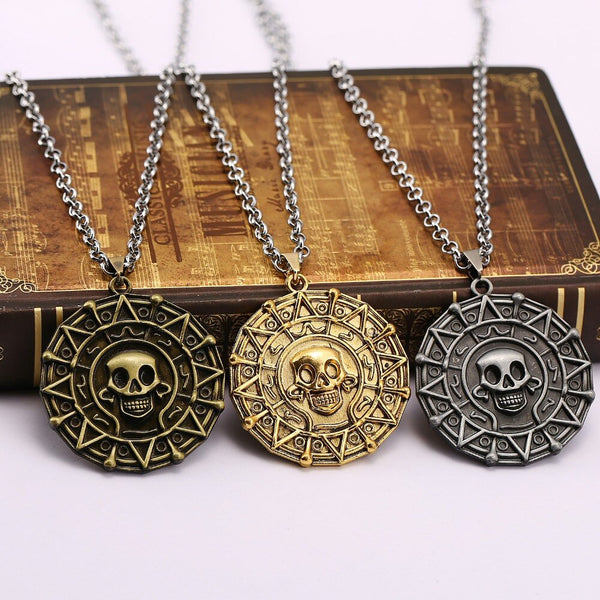 Collier Pirate Avec Boussole Décorative Et Pendentif Aztèque | Costume Accessoire | Longueur Chaîne 60 Cm