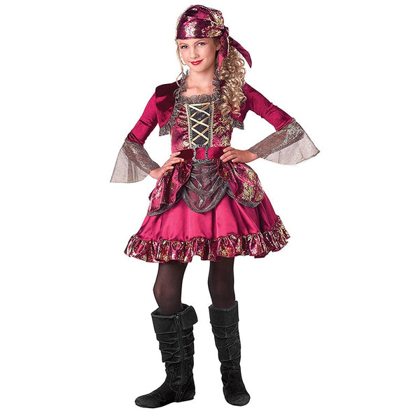 Déguisement De Pirate Rose Pour Fille DEGUISE TOI - Robe Et Coiffe - Taille S 4-6 Ans (110-120 Cm) - Manches Bouffantes Pailletées - Rayures Noir Et Blanc